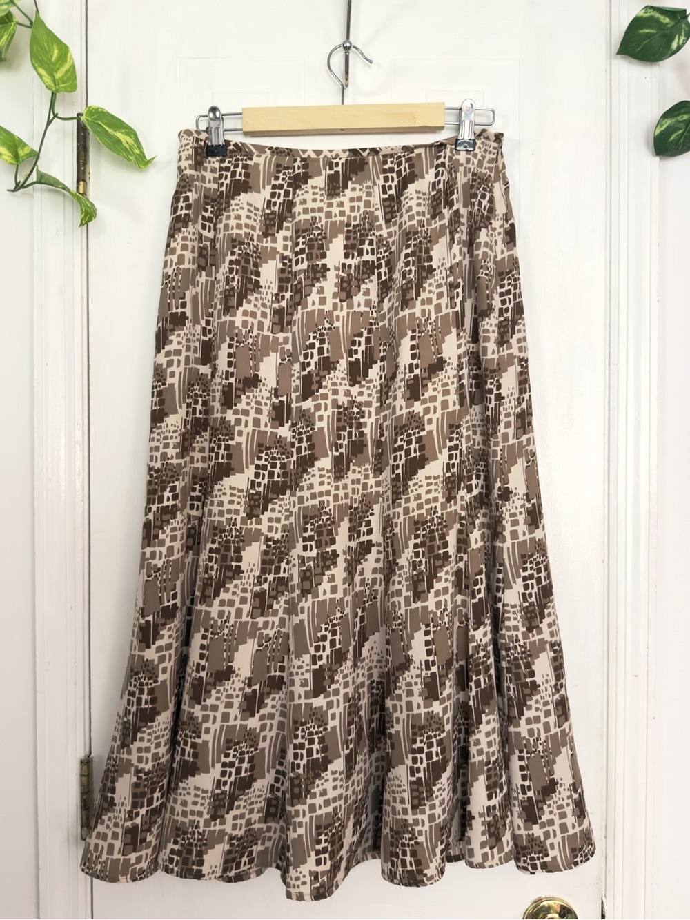 Kasper Beige and Brown Printed A-Line Midi Skirt